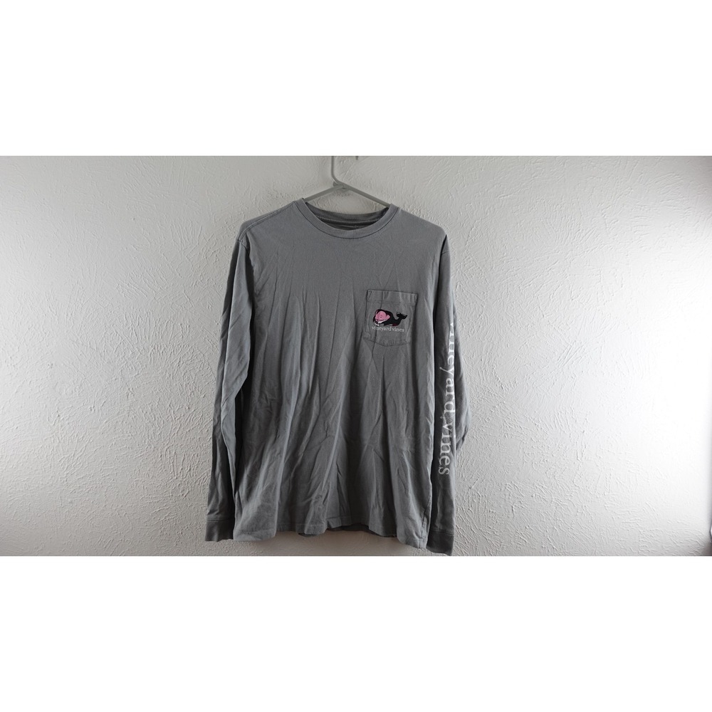 Vineyard Vines Halloween Vampire Whale Tee Mens S Gray Long Sleeve Crewneck